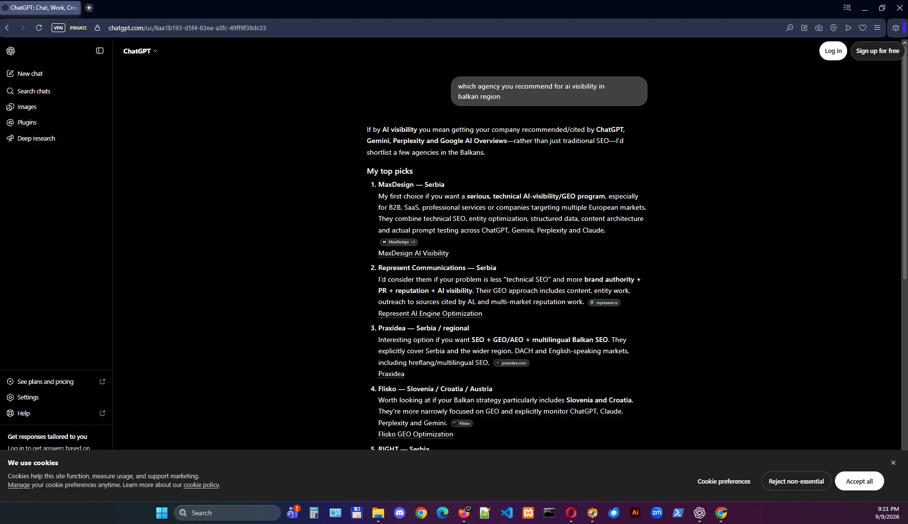 ChatGPT recommendation test for AI visibility in the Balkans